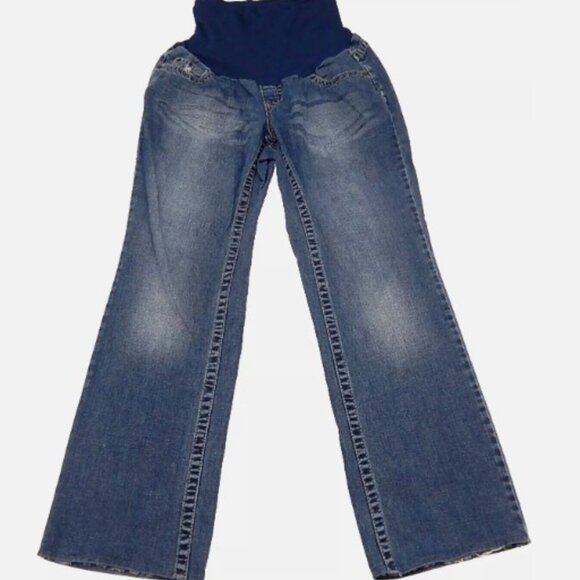 Get Used By Lexi Women Jeans Sz M Maternity Low Rise Flared Med Wash Distressed - Picture 1 of 9